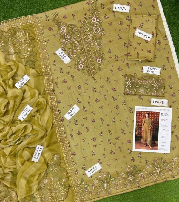 Iznik 3PC Digital Printed Lawn Suit – Heavy Embroidered Eid Collection 2026 (Unstitched)