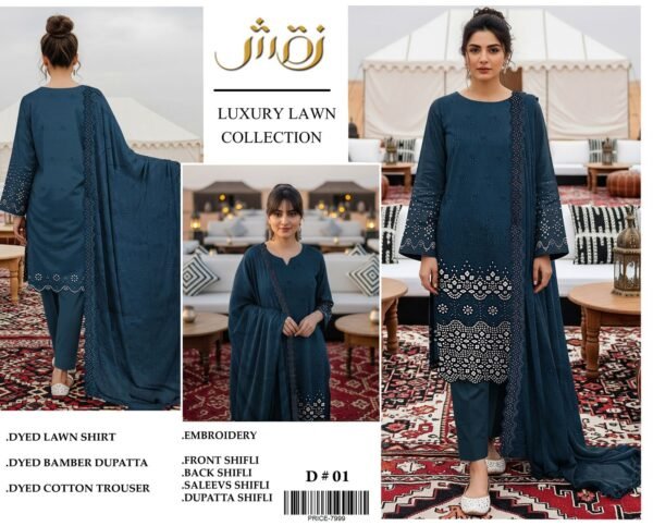 Naqsh 3PC Luxury Lawn Suit – Heavy Embroidered Eid Collection 2026 (Unstitched)
