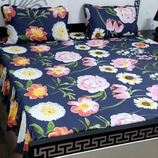 3 piece stiched 2 sided frill bedsheets