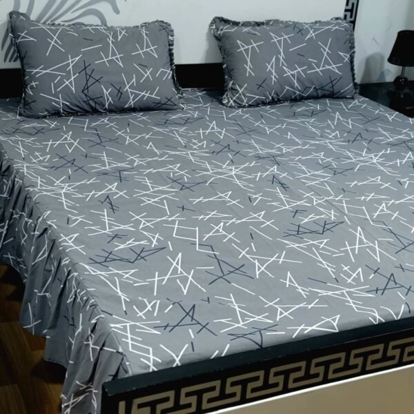 3 piece stiched 2 sided frill bedsheets