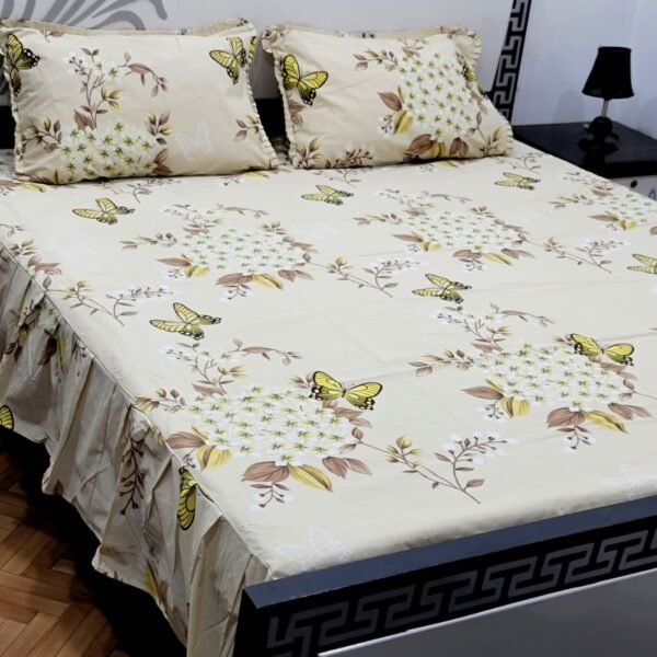 3 piece stiched 2 sided frill bedsheets