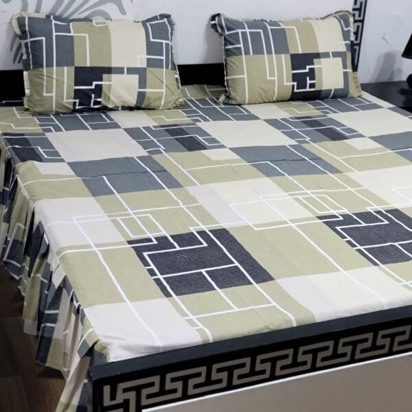 3 piece stiched 2 sided frill bedsheets