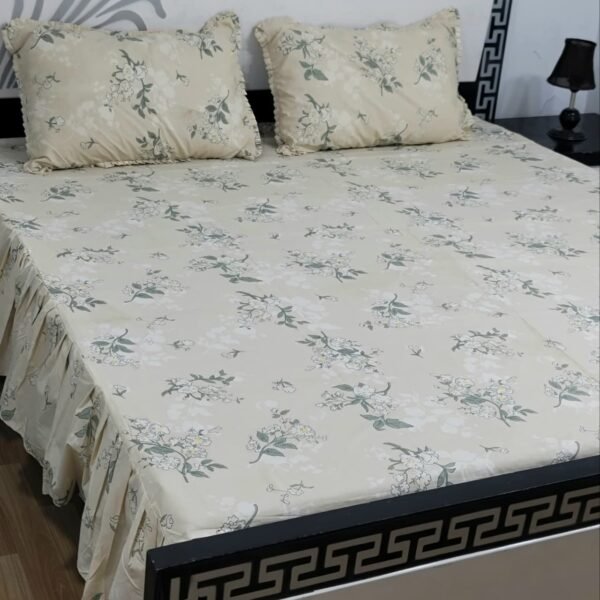 3 piece stiched 2 sided frill bedsheets