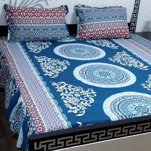 3 piece stiched 2 sided frill bedsheets