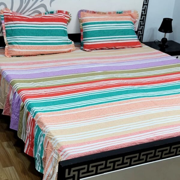 3 piece stiched 2 sided frill bedsheets
