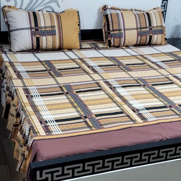 3 piece stiched 2 sided frill bedsheets