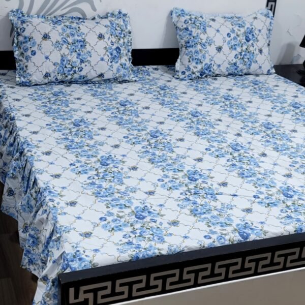 3 piece stiched 2 sided frill bedsheets