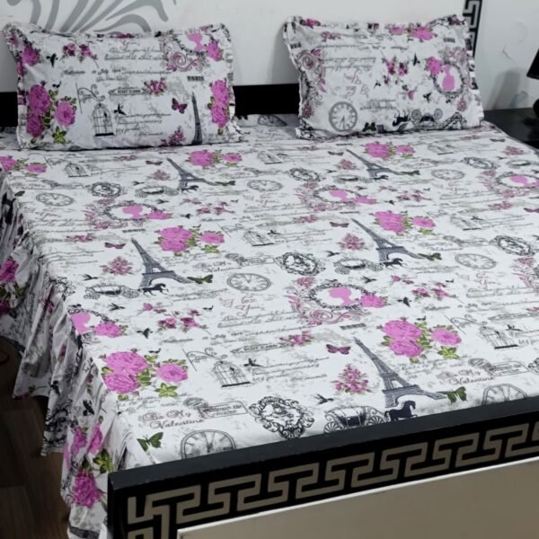 3 piece stiched 2 sided frill bedsheets