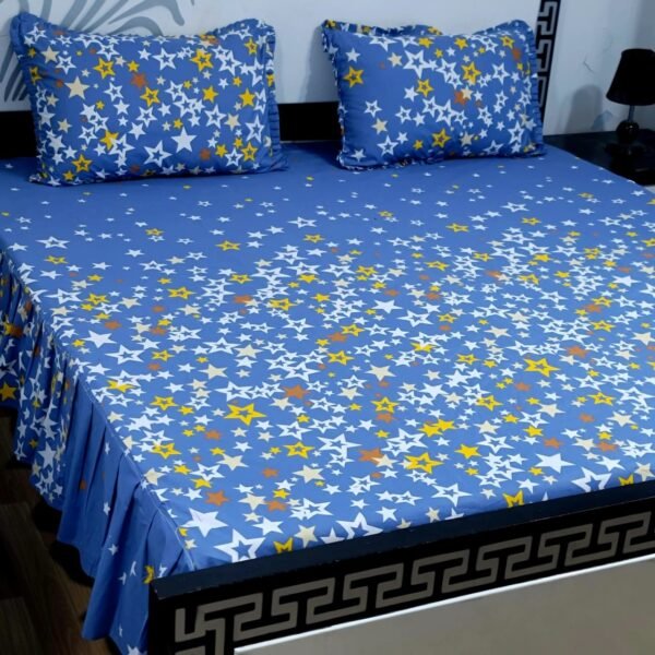 3 piece stiched 2 sided frill bedsheets