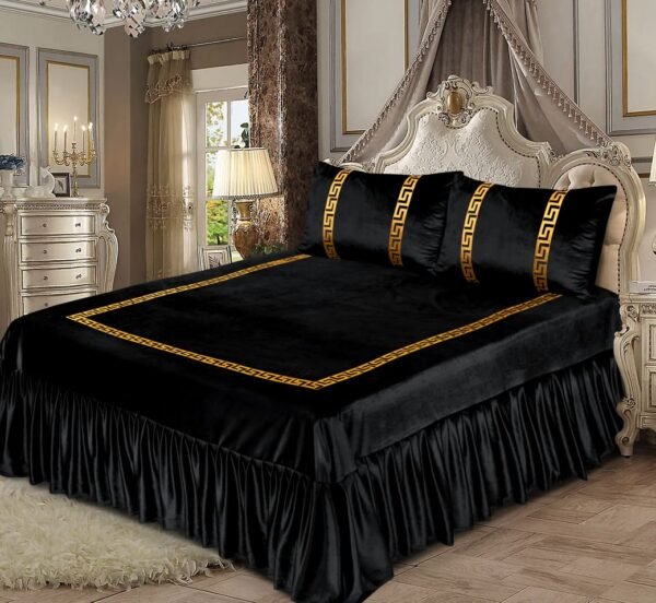 bed1 3PC Shine Velvet Applique Bridal Bedset